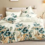 140×200 Komplet pościeli z prześcieradłem w kwiaty