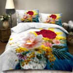 140×200 Komplet pościeli z prześcieradłem w kwiaty