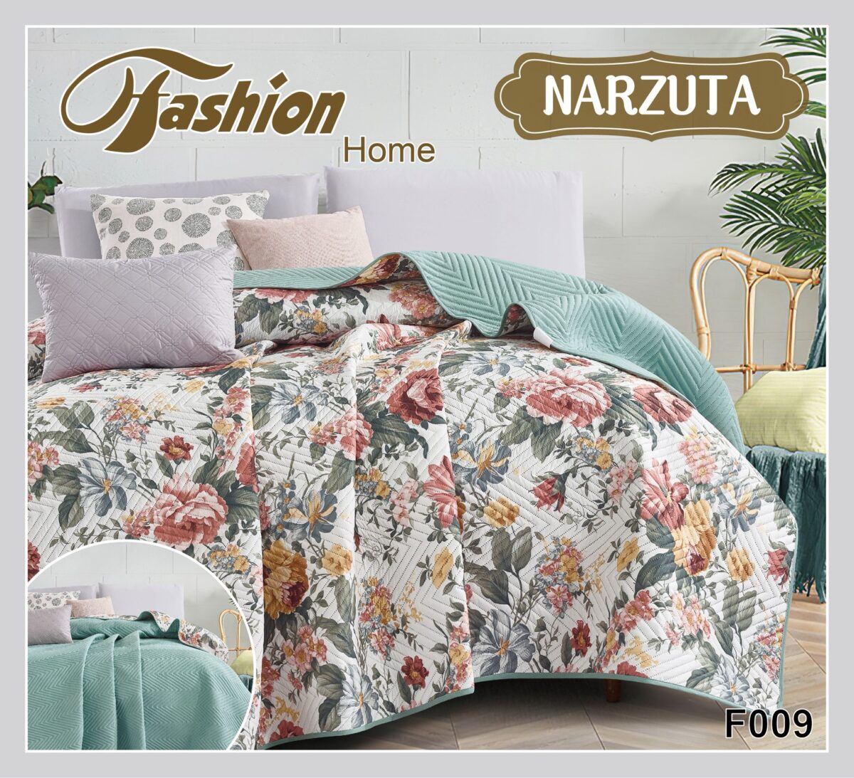 160x200 Narzuta dwustronna w kwiaty - obrazek 1