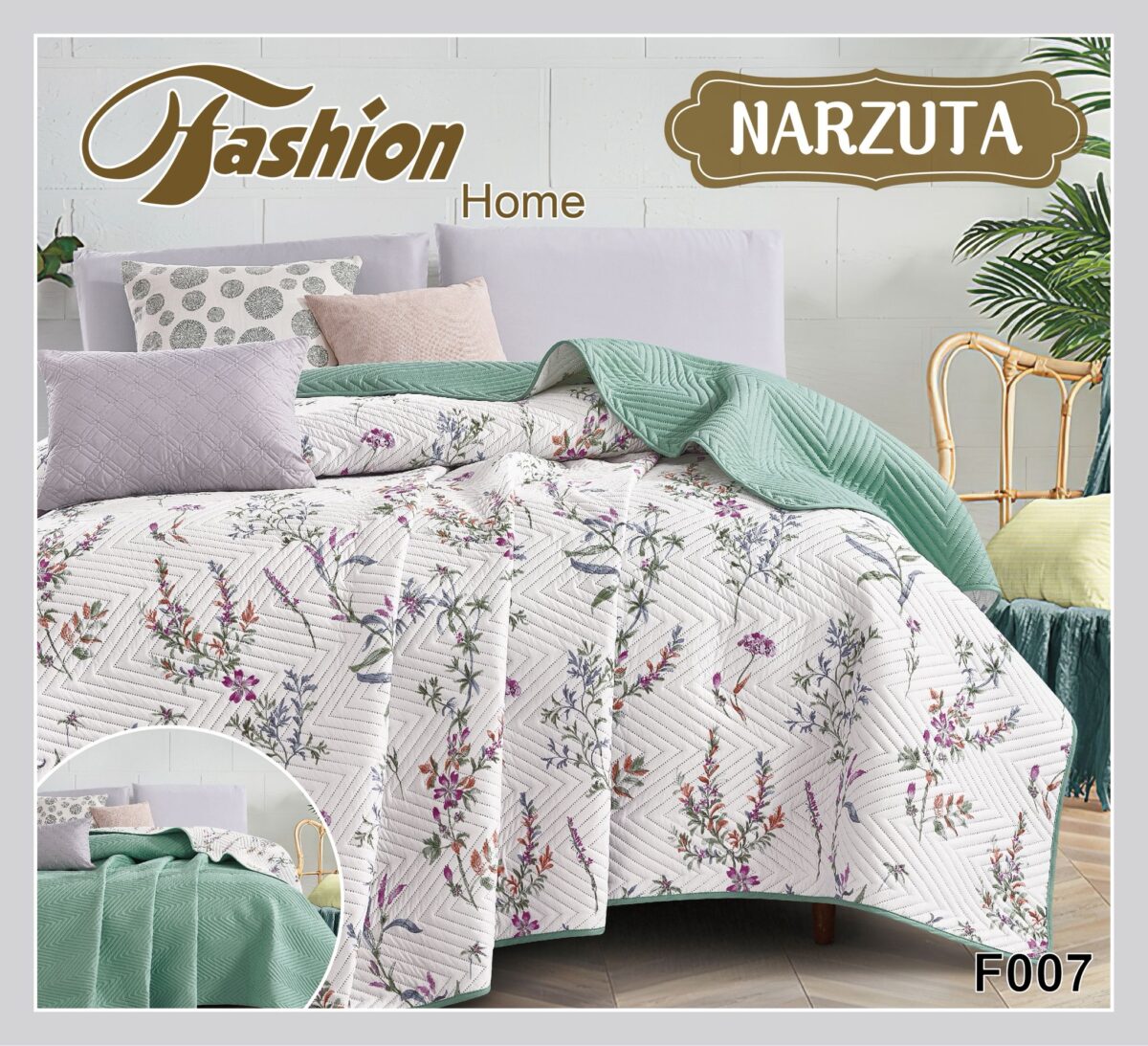 160x200 Narzuta dwustronna w kwiaty - obrazek 1
