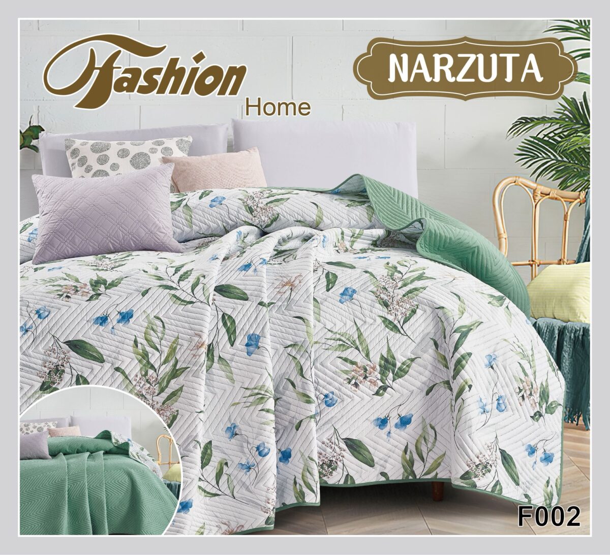 160x200 Narzuta dwustronna w kwiaty - obrazek 1