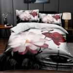 140×200 Komplet pościeli z prześcieradłem w kwiaty