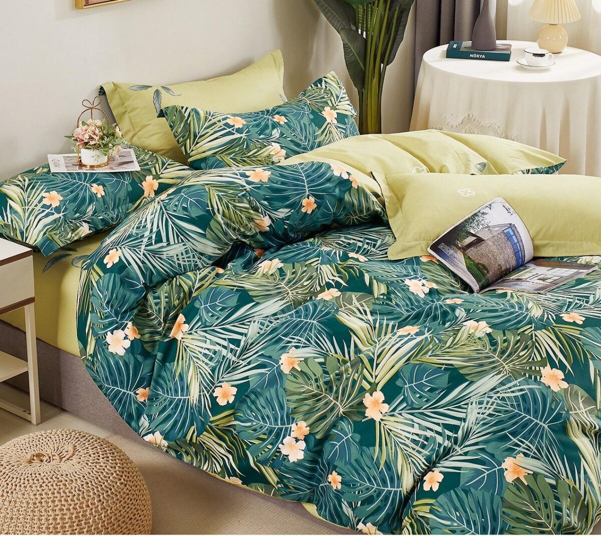 200x220 Bawełna 100% komplet pościeli dwustronnej w liście - obrazek 1