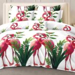 180×200 Komplet pościeli z prześcieradłem flamingi