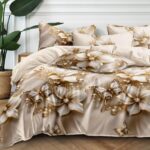 180×200 Komplet pościeli z prześcieradłem w kwiaty i motyle