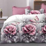 160×200 Komplet pościeli dwustronnej z prześcieradłem w kwiaty
