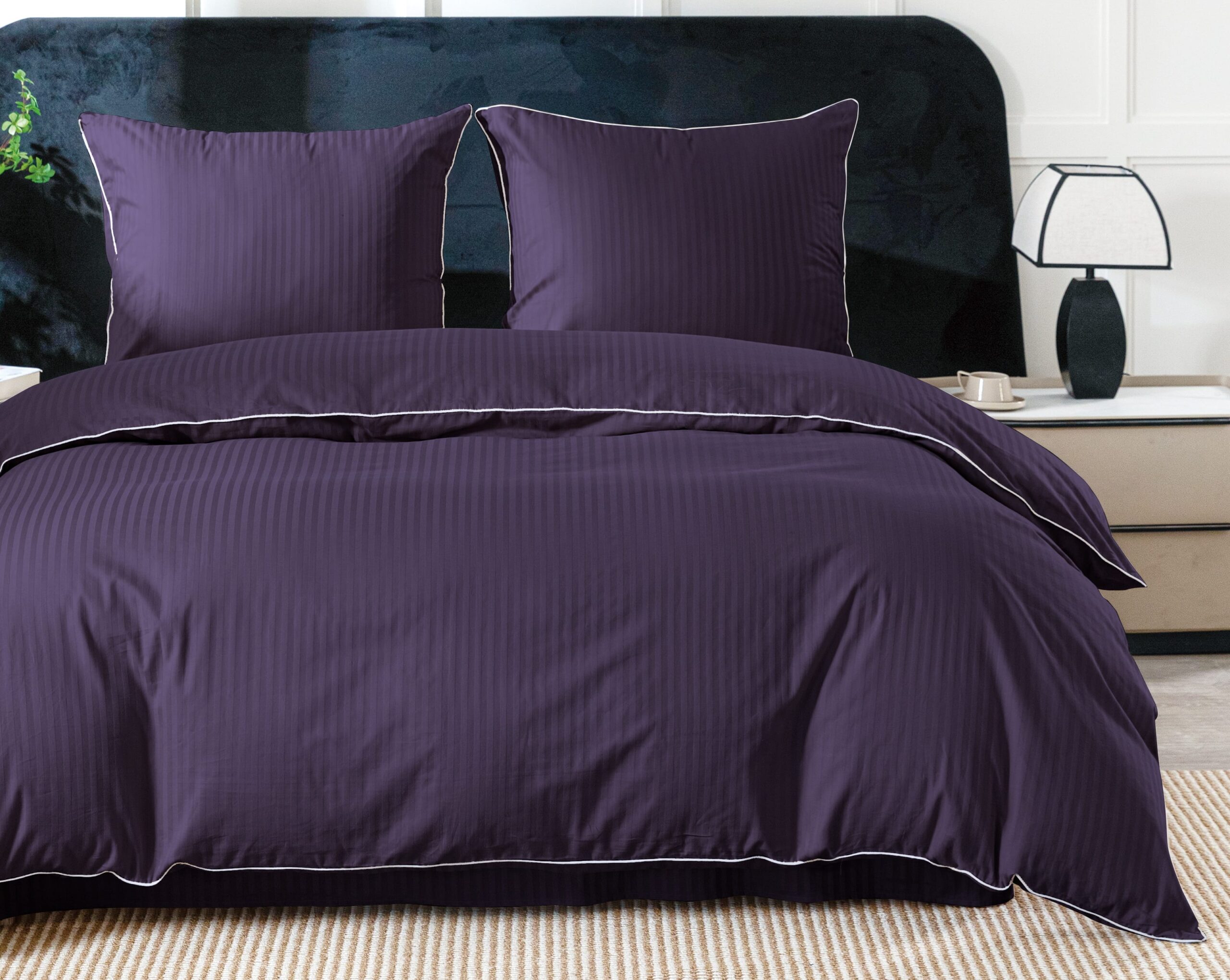 QMP-3425-1 Elegancka pościel bawełniana w pasy 200x220 z ozdobną lamówką - obrazek 1